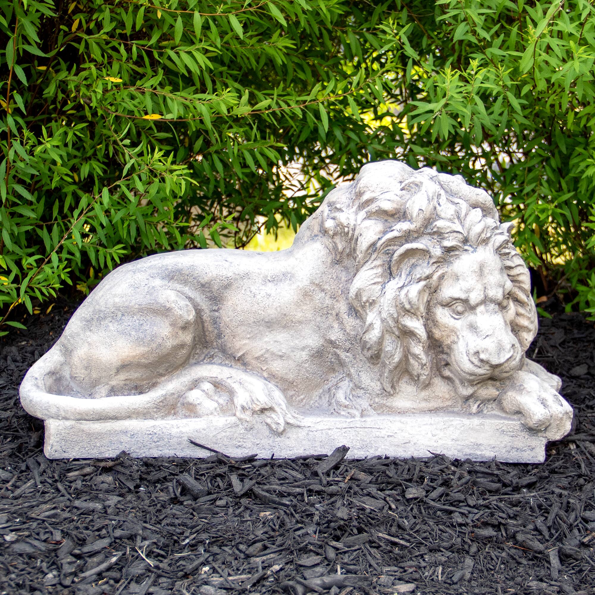 22.5" Gray Lying Down Lion Outdoor Garden Statue